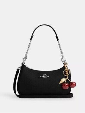 NWT! Stunning Coach Black Leather Teri Shoulder Bag With Silver Hardware